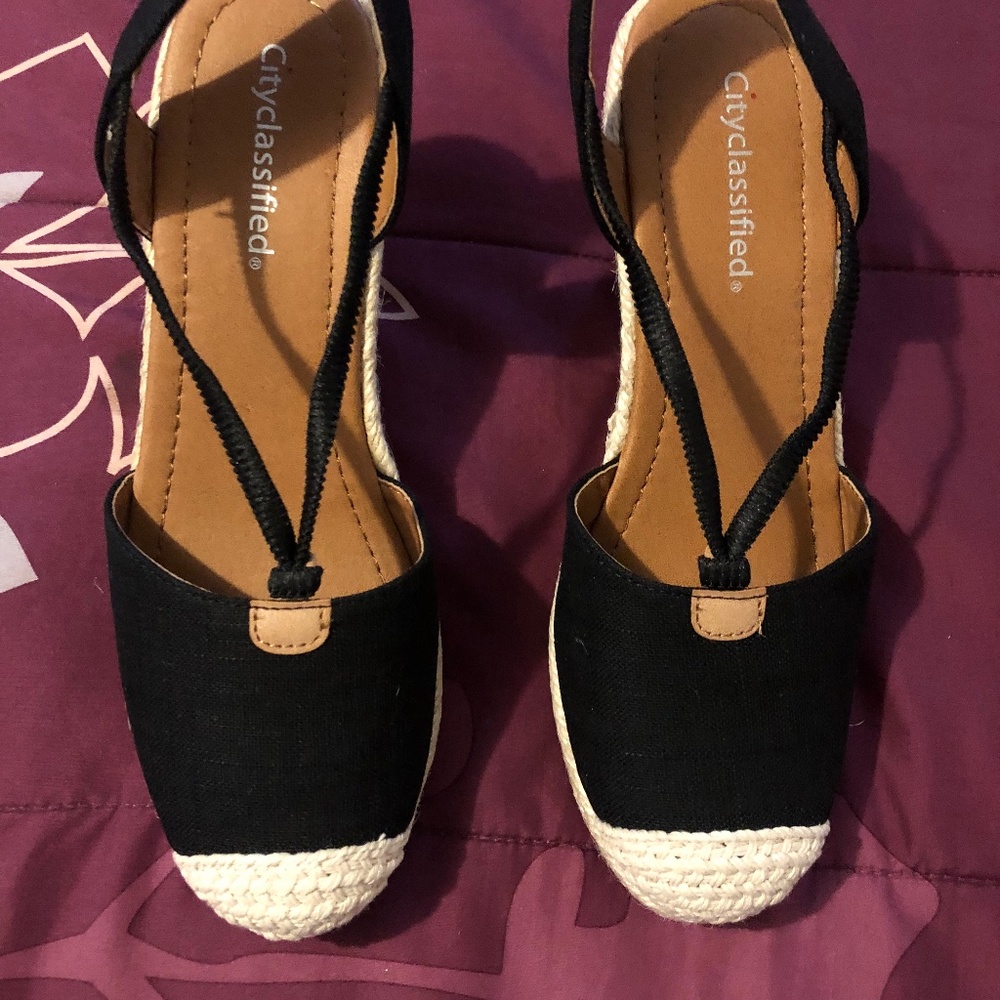 Black and Cream wedge espadrilles